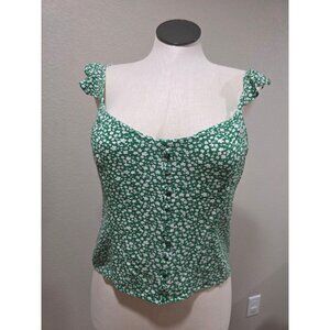 Banana Republic Green Floral Button-Up Tank Top XL